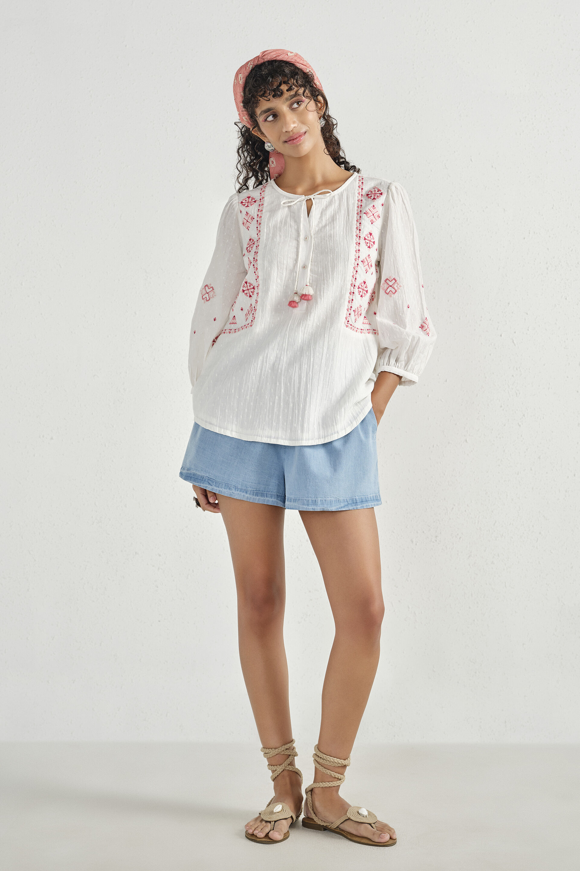 Embroidered Boxy White Top, White, image 4